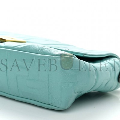 FENDI NAPPA FF 1974 EMBOSSED BAGUETTE TIFFANY (26*17*6cm)