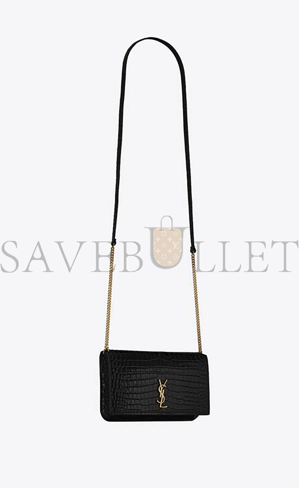 YSL CASSANDRE PHONE HOLDER WITH STRAP IN SHINY CROCODILE-EMBOSSED LEATHER 635095DND1J1000 (18*11*2.5cm)