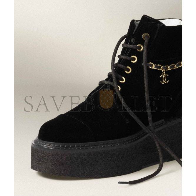 CHANEL LACE-UPS 		VELVET & METAL			BLACK G39332 X56706 94305