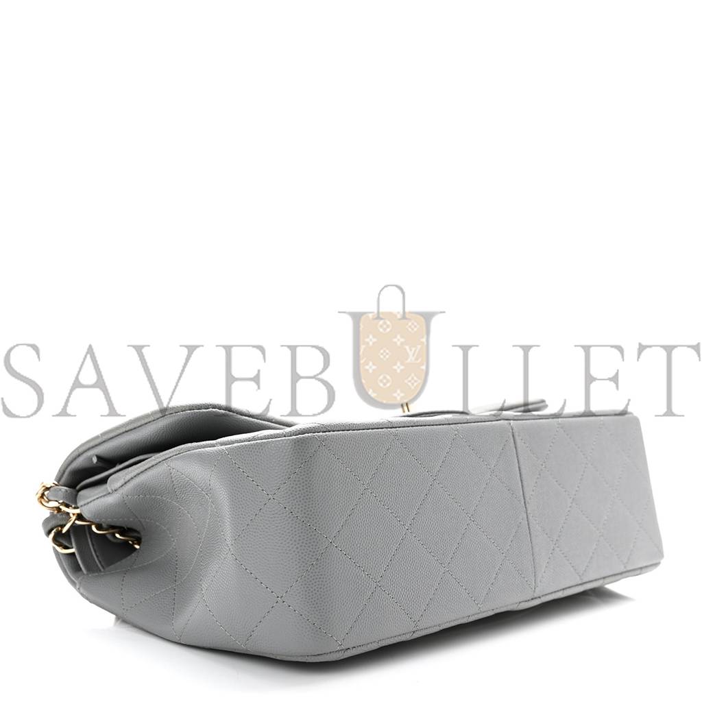 CHANEL CAVIAR QUILTED JUMBO DOUBLE FLAP GREY ROSE GOLD HARDWARE (30*19*8cm)