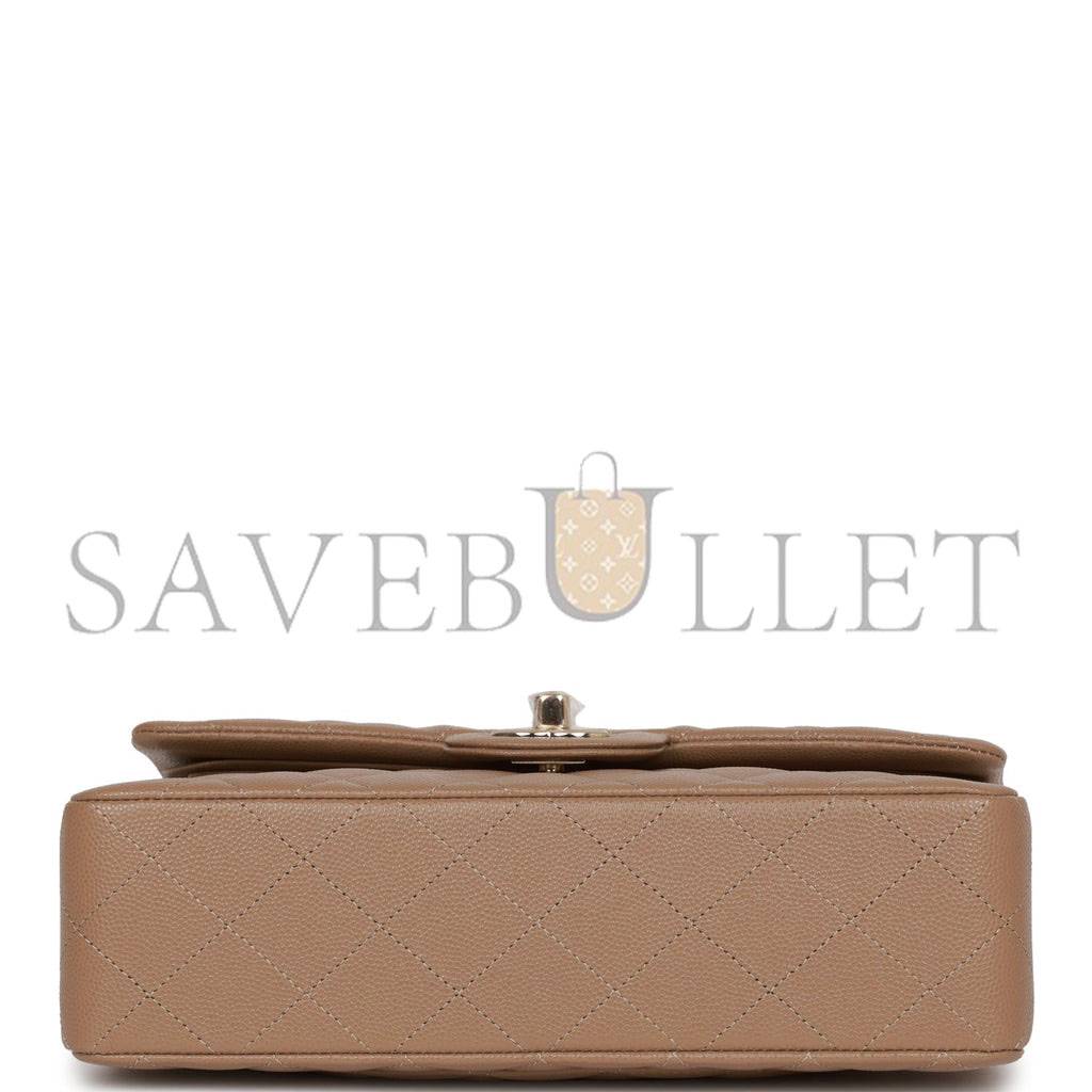 CHANEL SMALL CLASSIC DOUBLE FLAP DARK BEIGE CAVIAR LIGHT GOLD HARDWARE (23*13*6cm) CHANEL SMALL CLASSIC DOUBLE FLAP DARK BEIGE CAVIAR LIGHT GOLD HARDWARE (23*13*6cm)