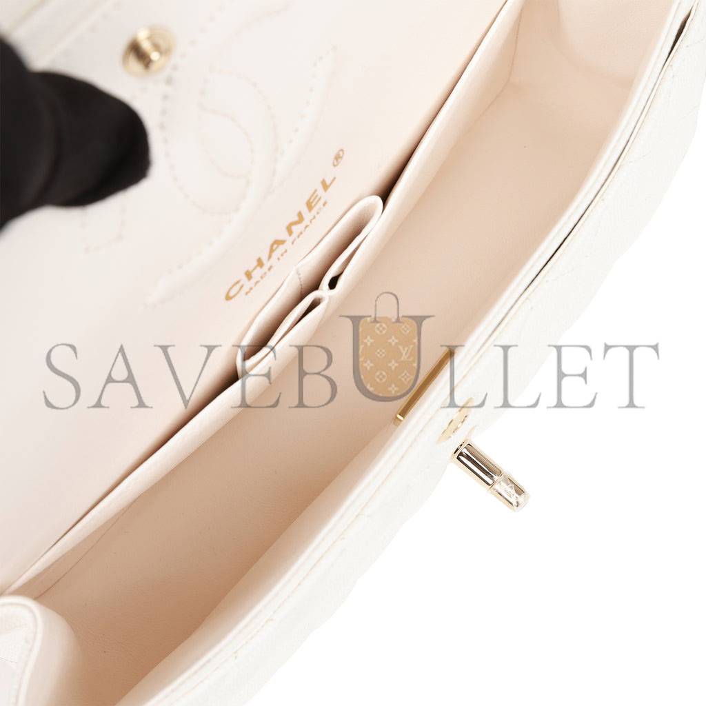 CHANEL SMALL CLASSIC DOUBLE FLAP WHITE CAVIAR GOLD HARDWARE (23*13*6cm) CHANEL SMALL CLASSIC DOUBLE FLAP WHITE CAVIAR GOLD HARDWARE (23*13*6cm)