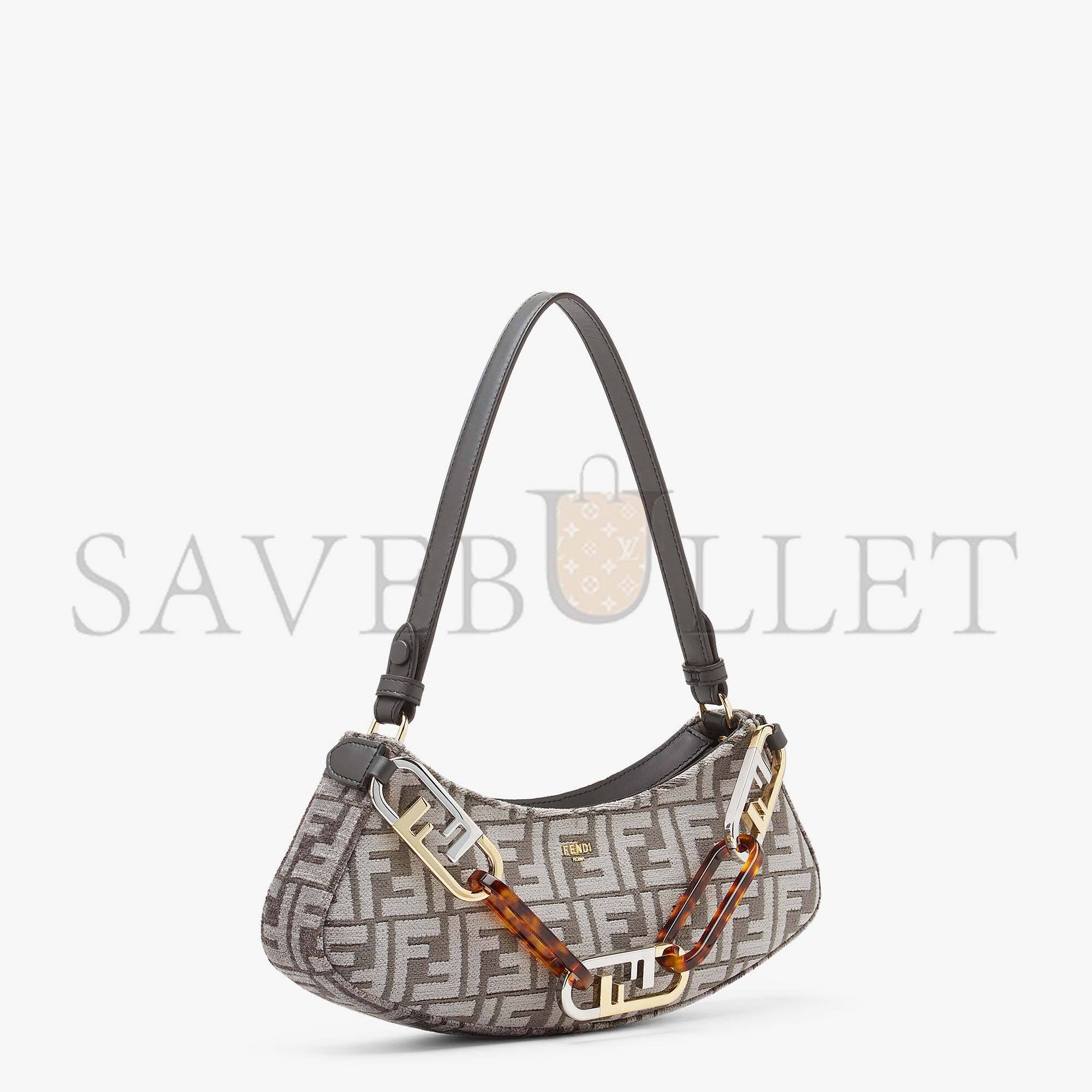 FENDI O’LOCK SWING - DARK GRAY TAPESTRY FABRIC POUCH 8BS068AL9QF1IVG (32*11*5cm)