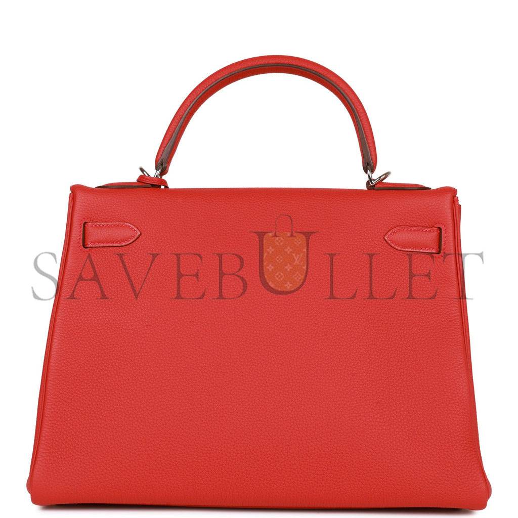 HERMES KELLY RETOURNE 32 GERANIUM TOGO PALLADIUM HARDWARE (32*23*10.5cm)