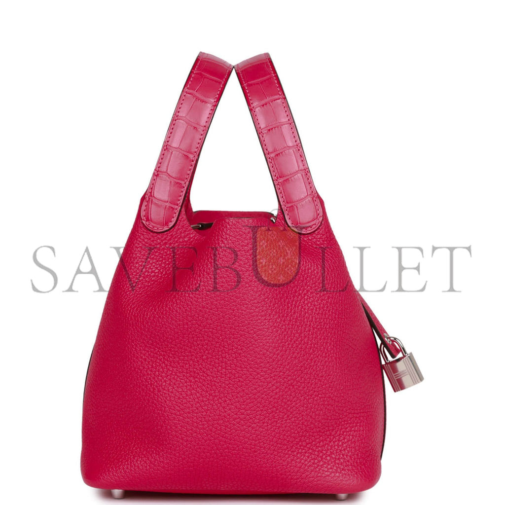 HERMES PICOTIN LOCK 18 FRAMBOISE CLEMENCE AND MATTE ALLIGATOR TOUCH PALLADIUM HARDWARE (18*13*18cm)