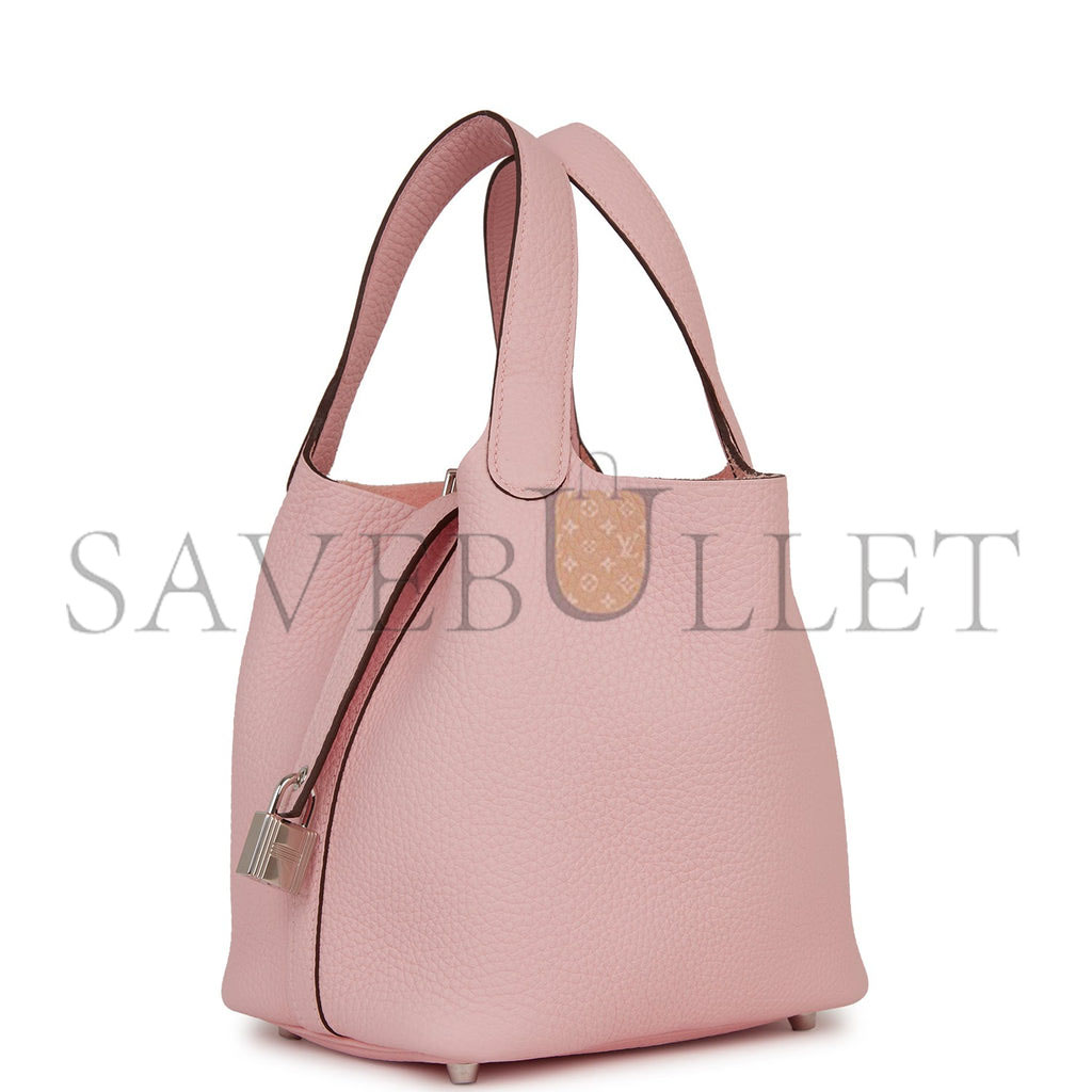 HERMES PICOTIN LOCK 18 ROSE SAKURA CLEMENCE PALLADIUM HARDWARE (18*13*18cm)