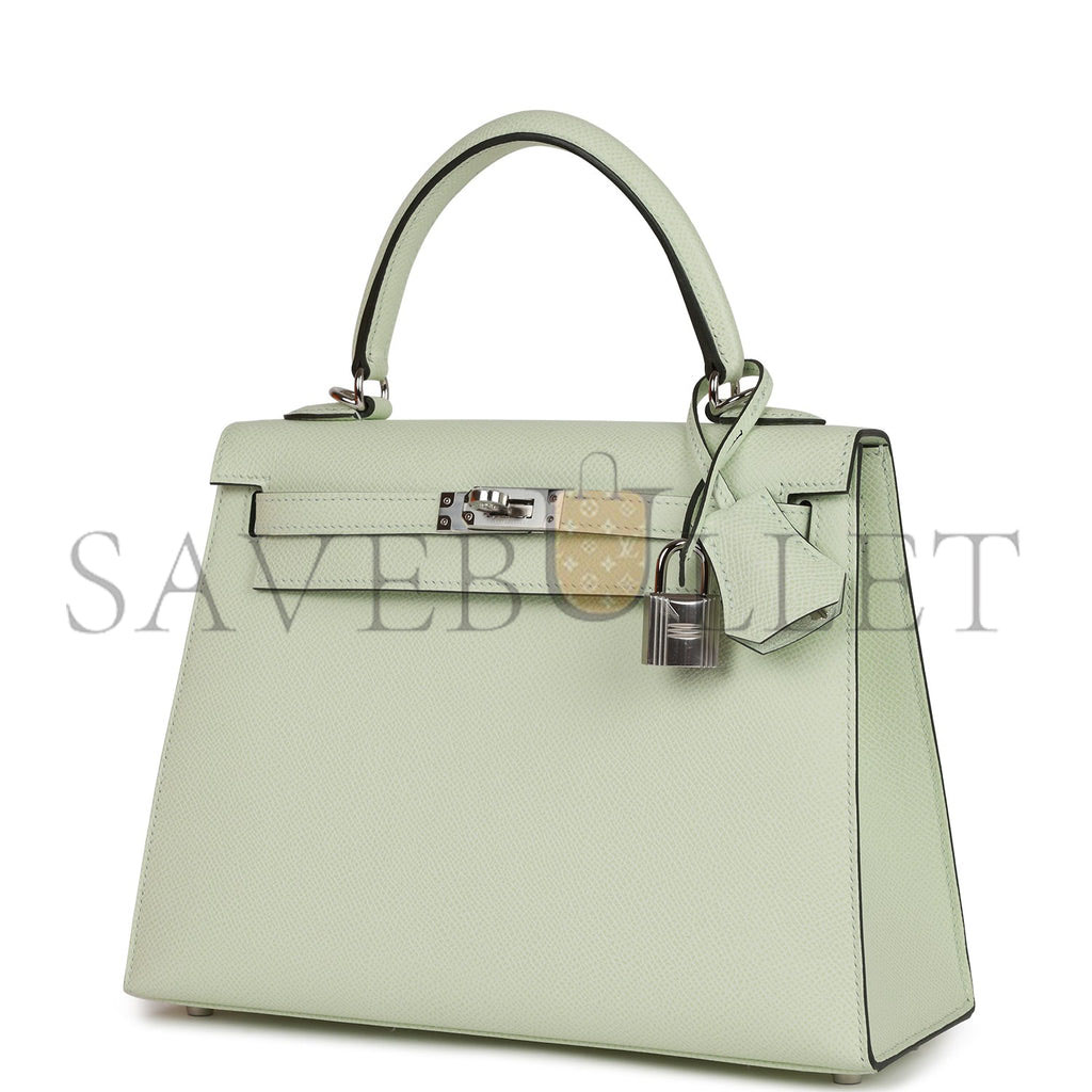 HERMES KELLY SELLIER 25 VERT FIZZ EPSOM PALLADIUM HARDWARE HANDMADE  (25*17*7cm)