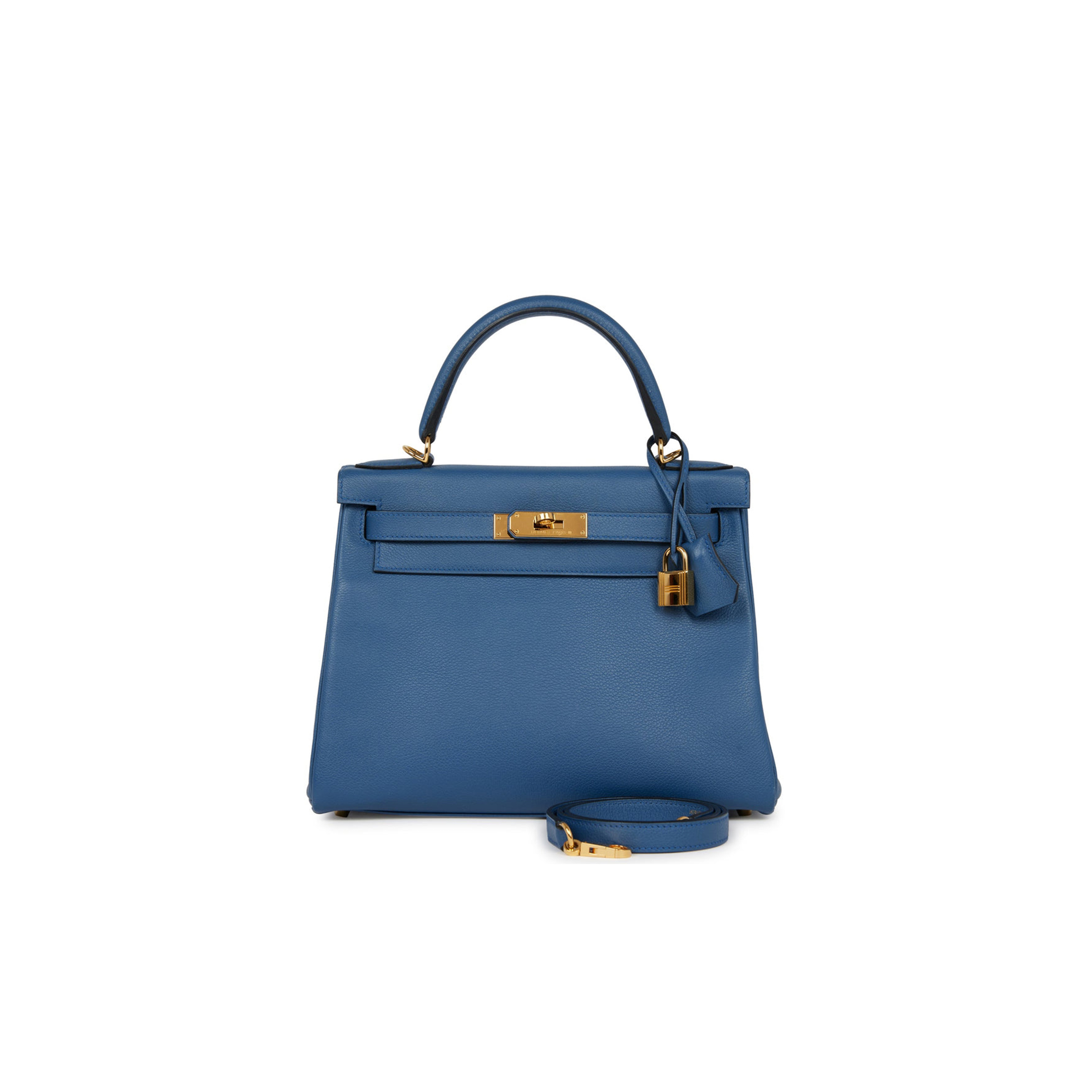 HERMES KELLY RETOURNE 28 BLEU AGATE EVERCOLOR GOLD HARDWARE  (28*22*10cm)