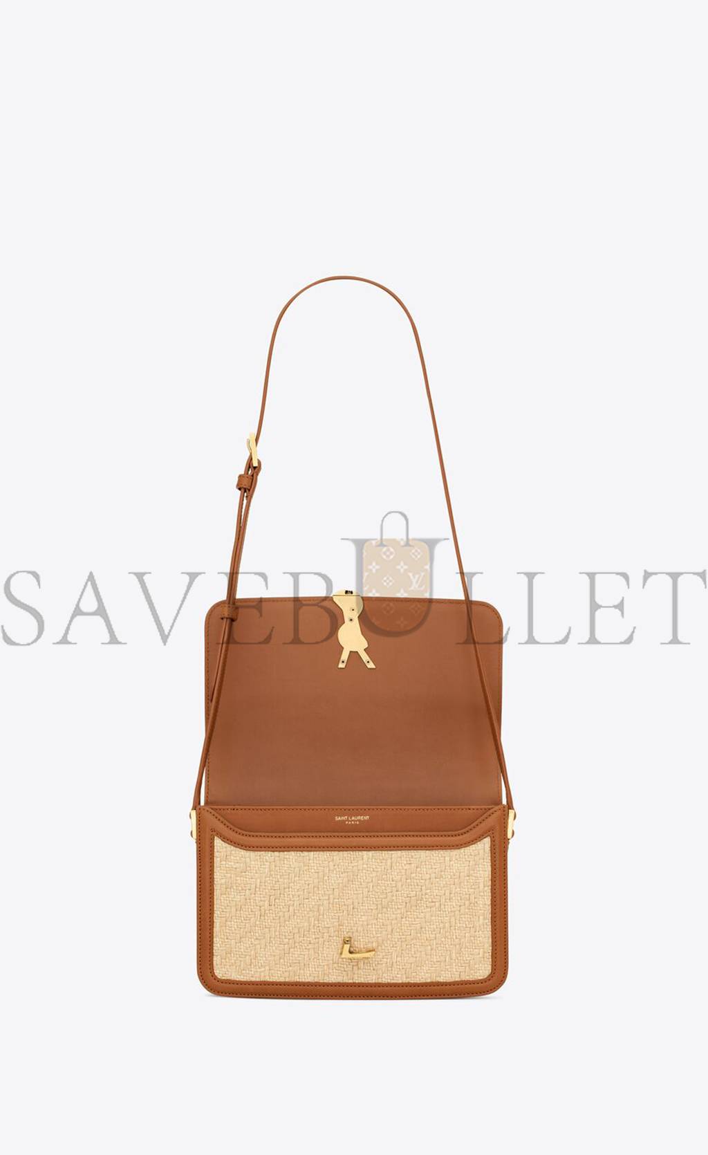 YSL SOLFERINO MEDIUM SATCHEL IN RAFFIA AND VEGETABLE-TANNED LEATHER 634305FAA7D9783 (23*16*6cm)