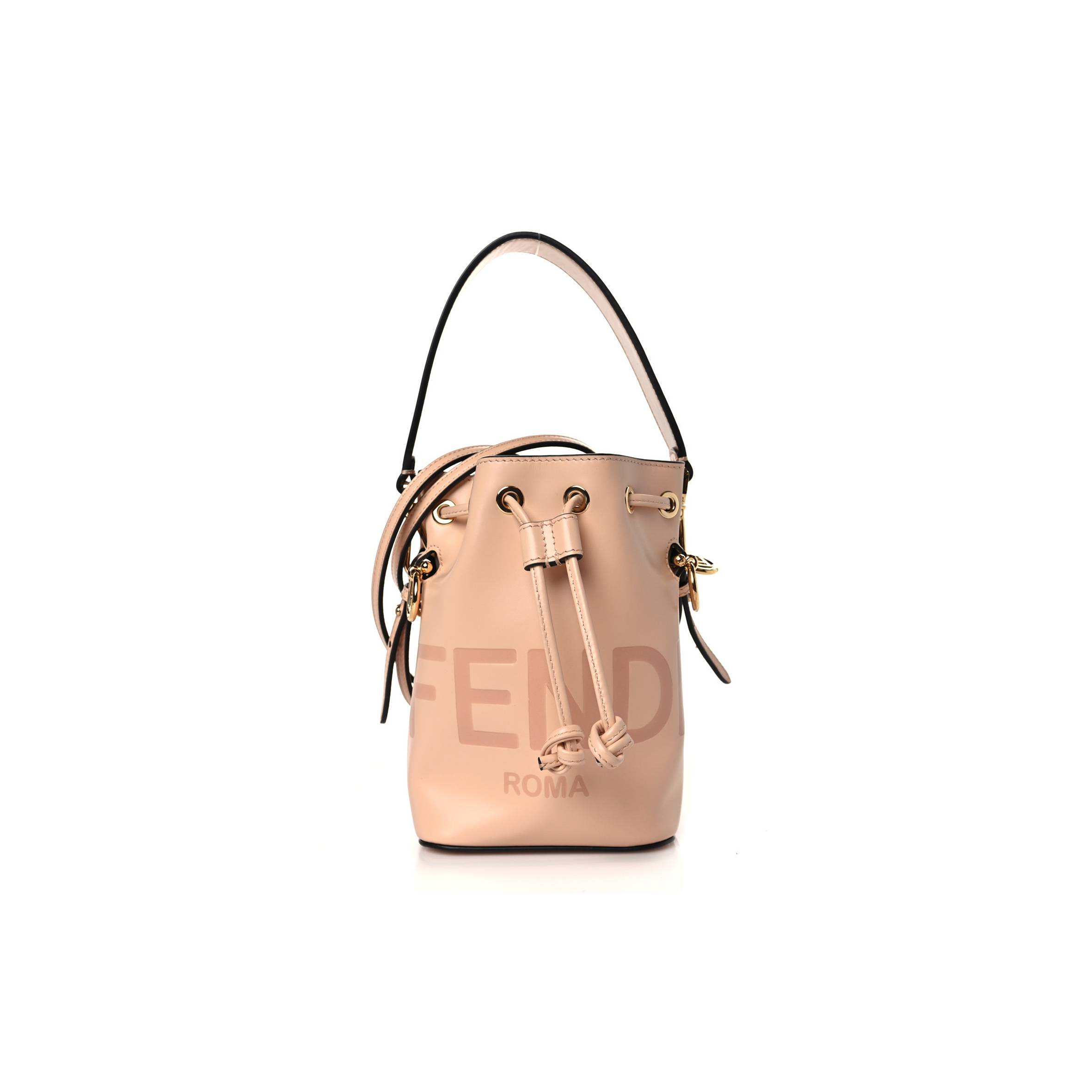 FENDI VITELLO KING F IS FENDI LOGO EMBOSSED MINI MON TRESOR BUCKET BAG LIGHT ROSE (11*10*10cm)