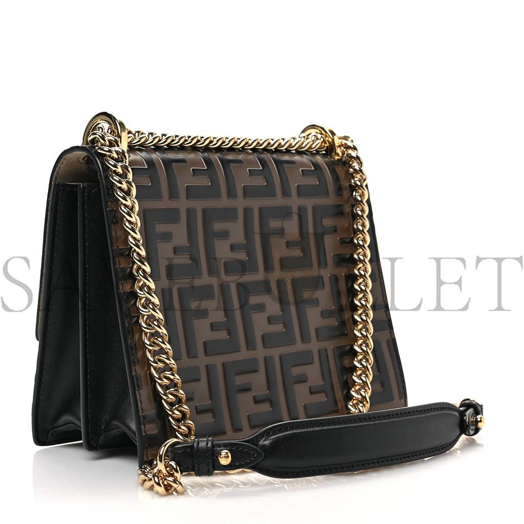 FENDI VITELLO LIBERTY BI-COLOR FF 1974 EMBOSSED SMALL KAN U SHOULDER BAG MAYA BLACK (19*15*8cm)